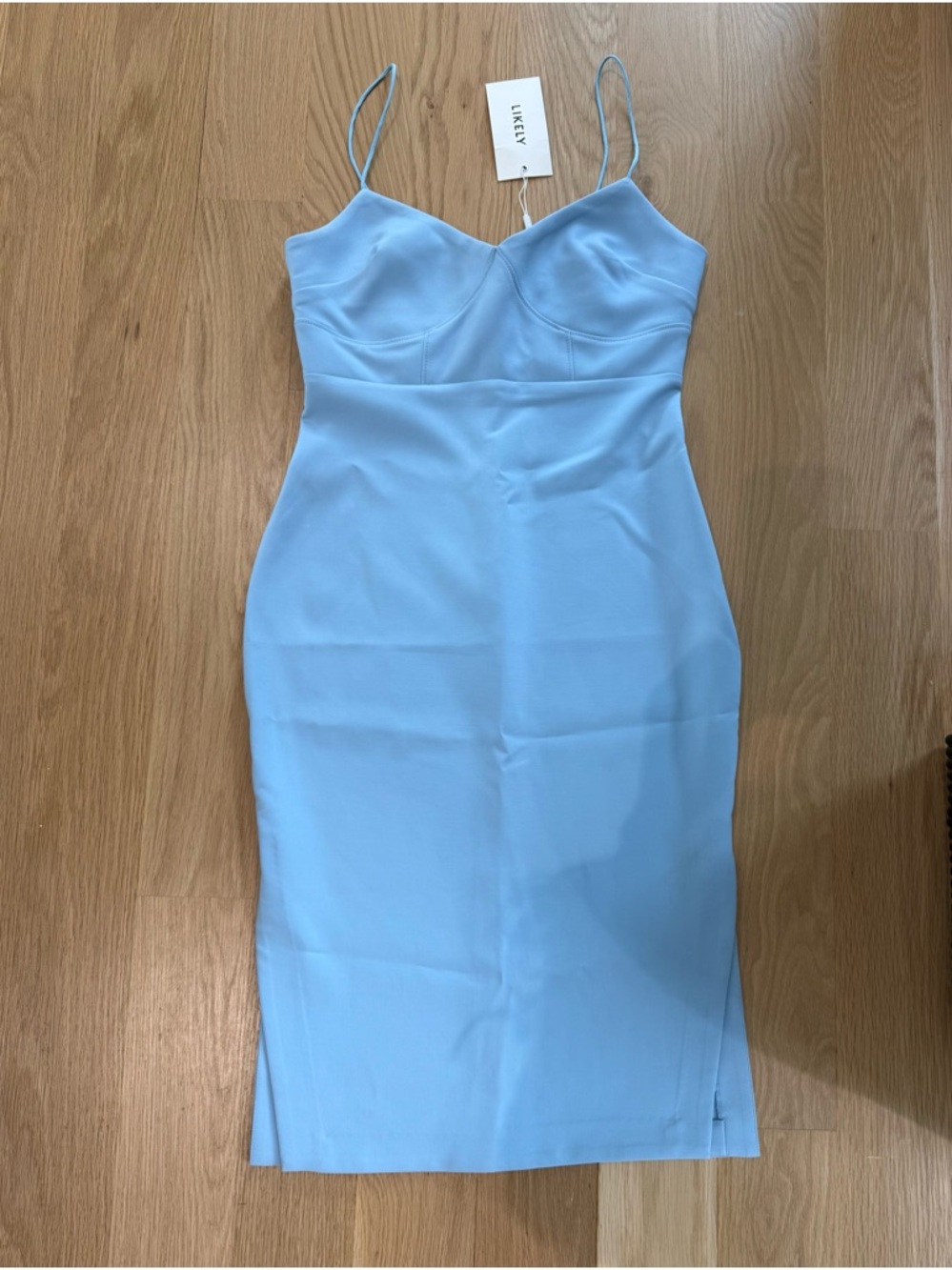 NWT LIKELY Caprio Blue Bell Spaghetti Strap Midi Dress, Size 8